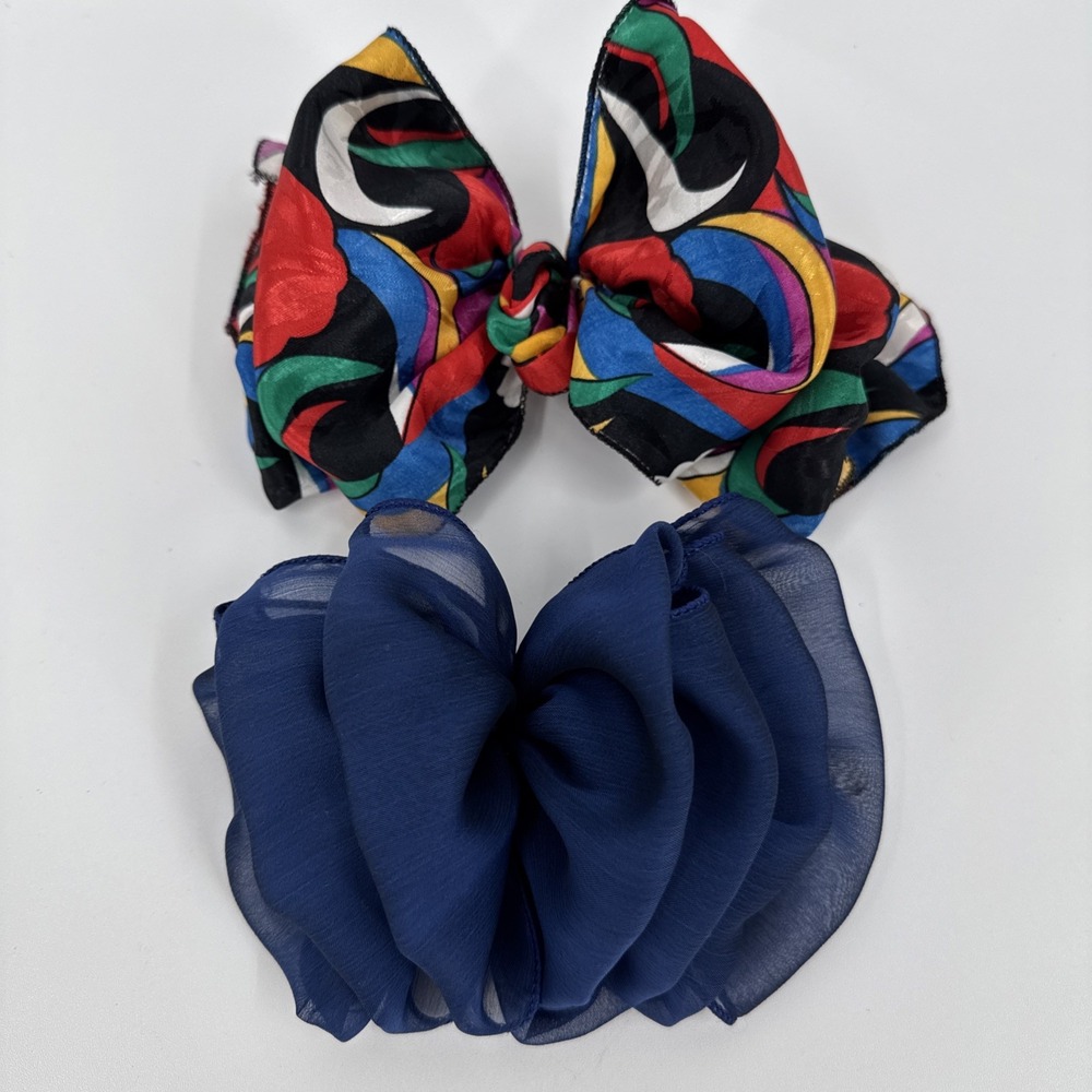 Vintage 90s Bow Hair Spring Clip Barrettes Lot of 2 Floral Satin Black Chiffon